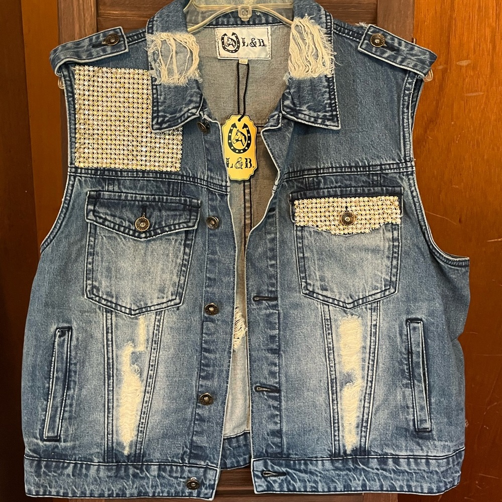 Bling Ripped Blue Jean Vest